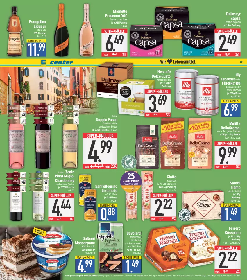 Aktueller Prospekt E Center - Angebote der Woche - von 20.03 bis 25.03.2023 - strona 11 - produkty: aperitif, Becher, bellacrema, beutel, bio, bohne, bohnen, Cap, chardonnay, dallmayr, dallmayr capsa, dolce gusto, doppio passo, ecco, eier, eis, elle, ente, espresso, espresso oder, ferrero, Ferrero Küsschen, filterkaffee, fisch, flasche, frangelico, galbani, Geflügel, giotto, grill, grillo, hartkäse, haselnuss, kaffee, kaffee-kapseln, kaffeekapseln, Käse, Kugel, limo, limonade, liqueur, Löffel, mascarpone, melitta, mionetto, Nescafé, nuss, passo, pasta, Pinot, pinot grigio, primitivo, prosecco, reis, sanpellegrino, saro, sarotti, super-knüller, Ti, Trüffel, Wild, zonin, ZTE, zucker