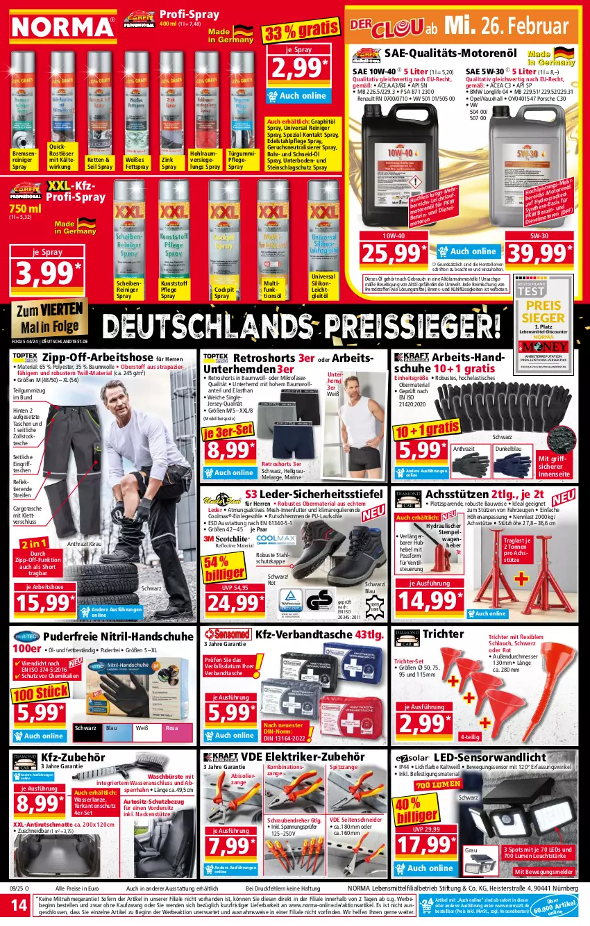 Aktueller Prospekt Norma - Norma - von 24.02 bis 03.03.2025 - strona 14 - produkty: abis, asti, auto, Bau, baumwolle, Bebe, Bewegungssensor, bürste, dell, edelstahl, eis, Elan, elle, gin, gsw, handschuhe, Hela, hemd, hemden, hose, Kette, lebensmittel, leds, LG, longlife, messer, mikrofaser, Mode, motorenöl, ndk, Pflegespray, Rauch, reifen, reiniger, reis, reiss, retroshorts, Ria, sac, Scheibenreiniger, schlauch, schrauben, Schraubendreher, schuhe, Seitenschneide, shorts, Spezi, Spiele, Tasche, taschen, teller, Ti, Tiere, tisch, Unterhemd, unterhemden, wasser, wolle, ZTE