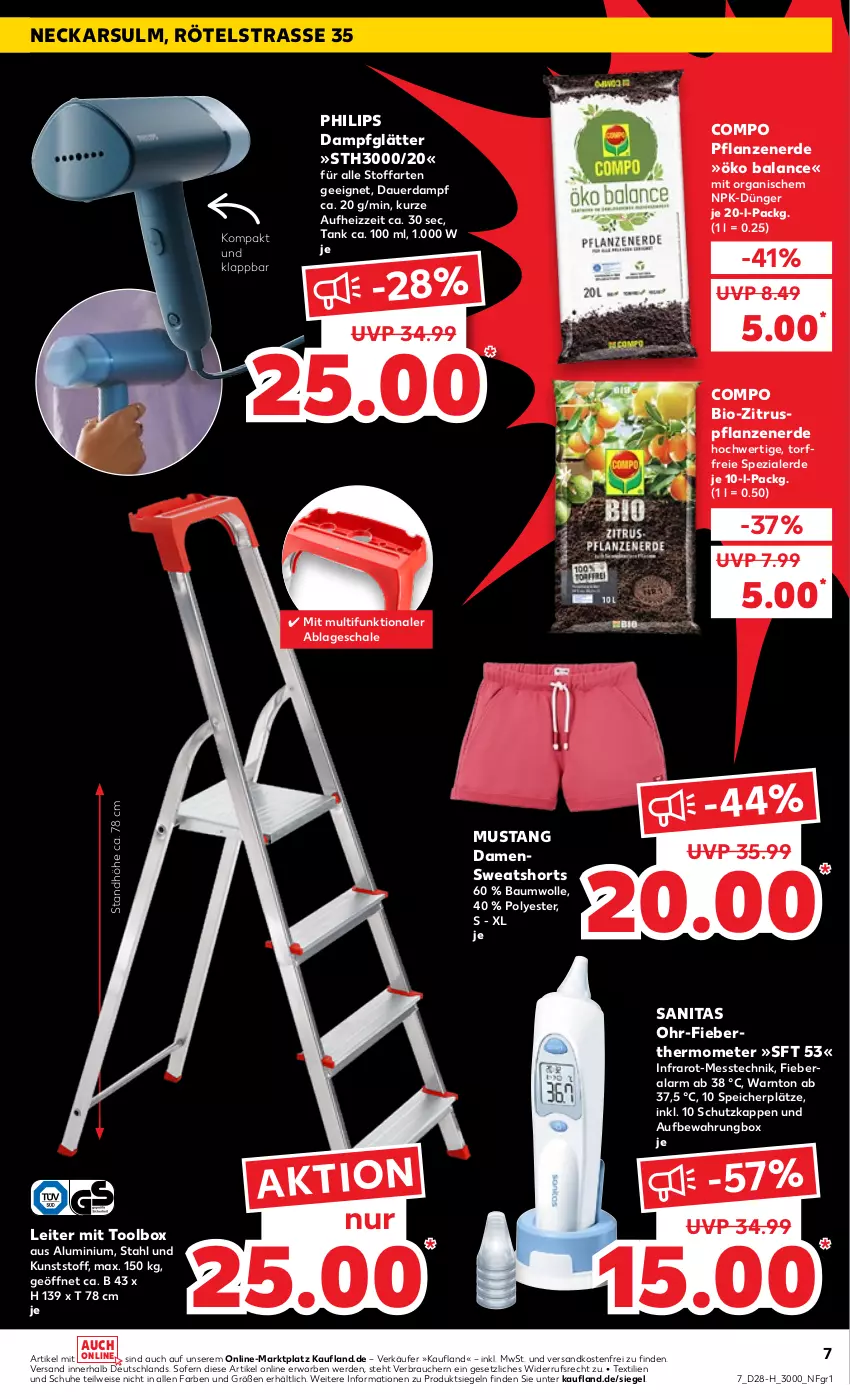 Aktueller Prospekt Kaufland - Spezielle Angebote - von 14.07 bis 20.07.2022 - strona 7 - produkty: auer, Bau, baumwolle, bio, Dampfglätter, dünger, eis, erde, Fieberthermometer, mustang, ndk, pflanze, pflanzen, Philips, Rauch, Schal, Schale, schuhe, shorts, Spezi, sweatshorts, thermometer, Ti, versandkostenfrei, wolle