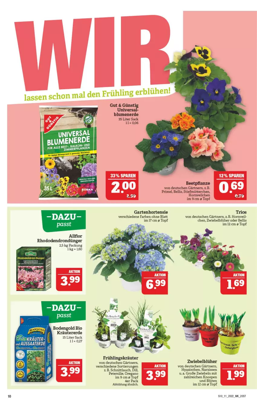 Aktueller Prospekt Marktkauf - Prospekt - von 13.03 bis 19.03.2022 - strona 10 - produkty: bio, blume, blumen, blumenerde, Blüte, Bref, dünger, erde, Garten, hortensie, kräuter, Narzissen, petersilie, pflanze, Ria, sac, schnittlauch, Ti, topf, zwiebel, zwiebeln