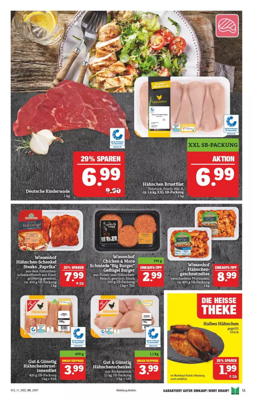 Aktueller Prospekt Marktkauf - Prospekt - von 13.03 bis 19.03.2022 - strona 13 - produkty: brustfilet, burger, eis, elle, filet, Geflügel, Geflügel Burger, geschnetzeltes, hähnchen-schenkel, hähnchenbrust, hähnchenschenkel, henkel, paprika, pute, schenkel, steak, steaks, tee, Ti, wiesenhof, Zelt