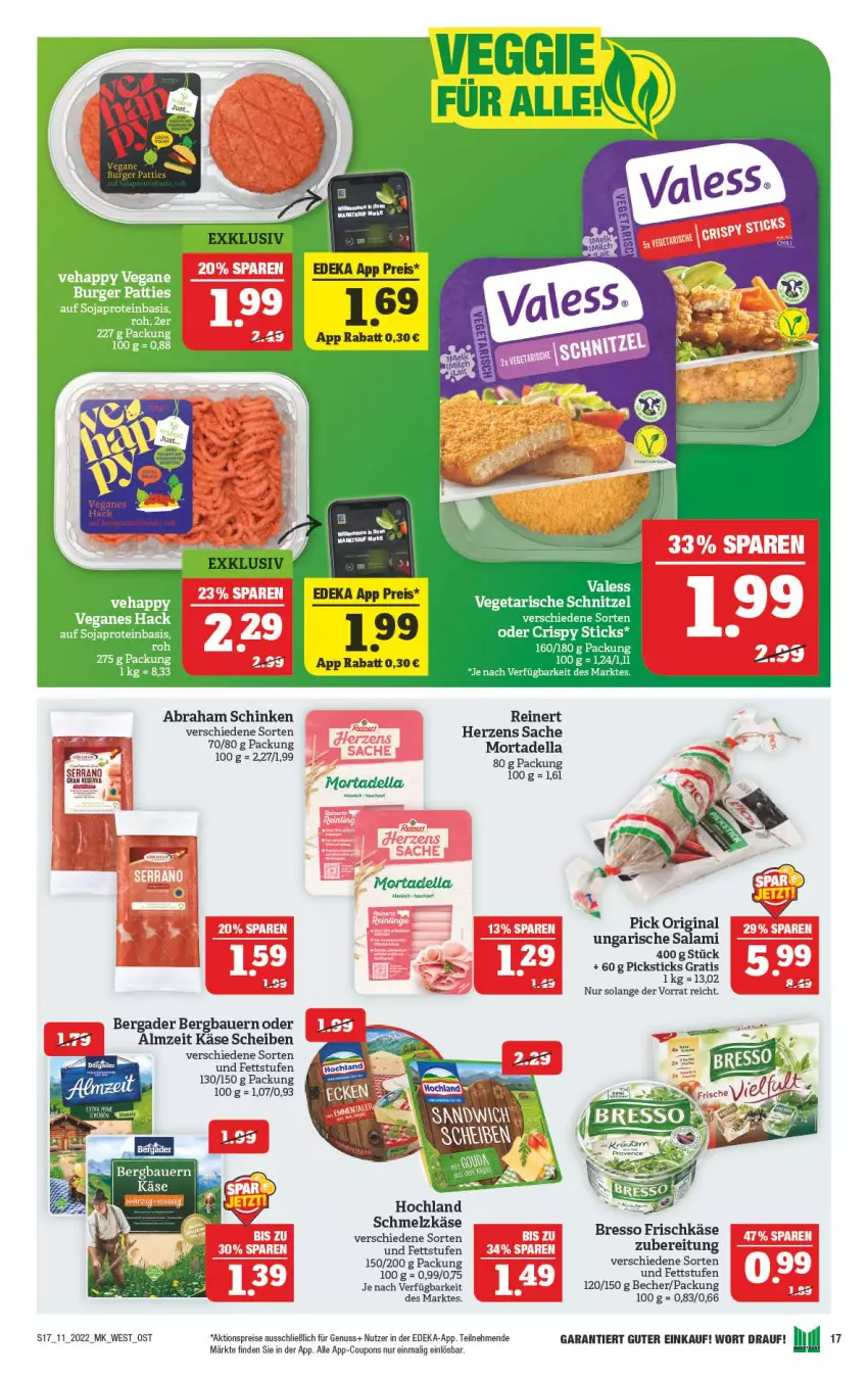 Aktueller Prospekt Marktkauf - Prospekt - von 13.03 bis 19.03.2022 - strona 17 - produkty: aktionspreis, auer, Bau, Bauer, Becher, bergader, bresso, burger, coupon, coupons, deka, dell, eis, ente, frischkäse, gin, Käse, mortadella, nuss, reinert, reis, sac, salami, schinken, Schmelzkäse, schnitzel, soja, Ti, Ungarische Salami, Vegeta