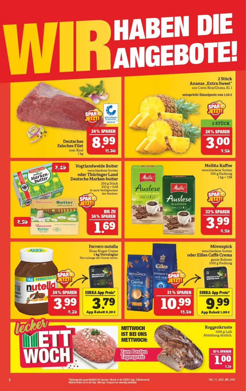 Aktueller Prospekt Marktkauf - Prospekt - von 13.03 bis 19.03.2022 - strona 2 - produkty: ananas, angebot, angebote, bohne, bohnen, butter, creme, eis, erde, Falsches Filet, ferrero, filet, kaffee, melitta, Mett, mövenpick, nuss, nuss-nugat-creme, nutella, reis, rind, ring