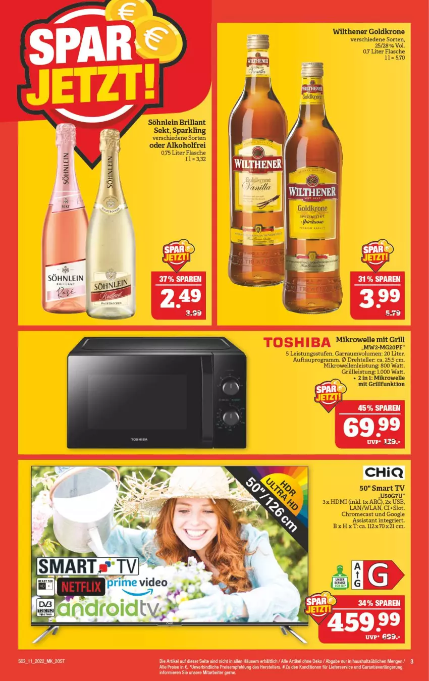 Aktueller Prospekt Marktkauf - Prospekt - von 13.03 bis 19.03.2022 - strona 3 - produkty: alkohol, brillant sekt, eis, elle, flasche, garraum, goldkrone, grill, HDMI, krone, lieferservice, mikrowelle, reis, sekt, smart tv, söhnlein, söhnlein brillant, teller, Ti, usb, wilthener, Wilthener Goldkrone