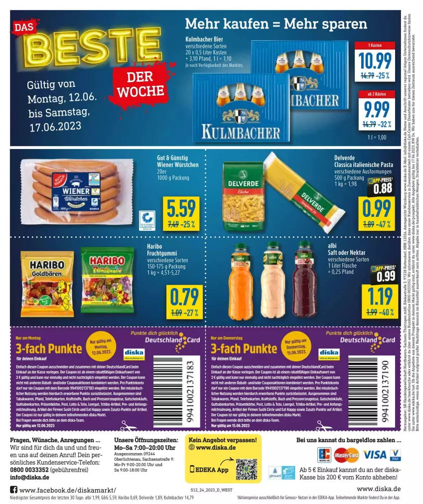 Aktueller Prospekt Diska - Prospekte - von 12.06 bis 17.06.2023 - strona 12 - produkty: aktionspreis, angebot, angebote, bier, buch, coupon, deka, deutschland card, eis, ente, erde, guthabenkarte, gutschein, haribo, italienische pasta, kraft, nuss, pasta, reis, Tchibo, tee, telefon, Ti, uhr, ZTE