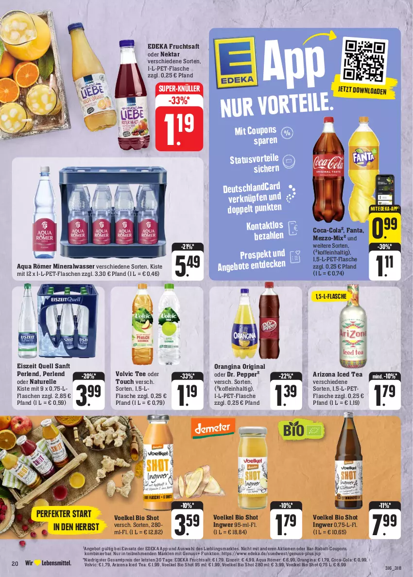 Aktueller Prospekt E Center - Angebote der Woche - von 25.09 bis 30.09.2023 - strona 25 - produkty: Alwa, angebot, angebote, aqua, bio, coca-cola, cola, coupon, coupons, decke, deka, eis, elle, fanta, flasche, frucht, fruchtsaft, gin, ingwer, mineralwasser, natur, Nektar, nuss, orangina, perlen, pet-flasche, pet-flaschen, rabatt-coupon, reis, rel, saft, super-knüller, tee, Ti, volvic, wasser, ZTE