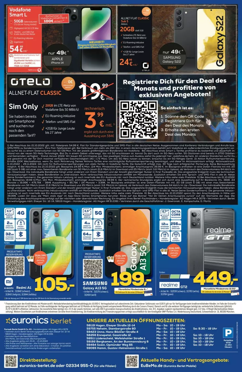 Aktueller Prospekt Euronics - Prospekte - von 19.10 bis 26.10.2022 - strona 10 - produkty: angebot, angebote, Apple, apple iphone, auer, Bank, Bau, bio, Brei, butter, eis, elle, Handy, iphone, LG, monte, Rauch, reis, rwe, Samsung, samsung galaxy, Samsung Galaxy A, Samsung Galaxy S, smartphone, Surf, tee, telefon, Ti, Tiere, uhr, vodafone, ZTE