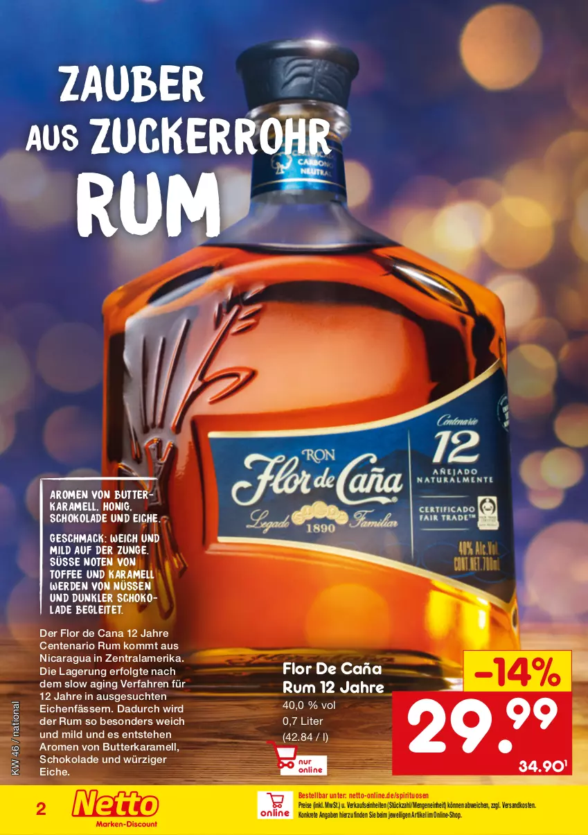 Aktueller Prospekt Netto Marken-Discount - Online-SonderangeboteWein & Spirituosen - von 14.11 bis 31.12.2022 - strona 2 - produkty: butter, eis, ente, erde, gin, honig, karamell, LG, mac, ndk, reis, rum, schoko, schokolade, spirituosen, Ti, zucker