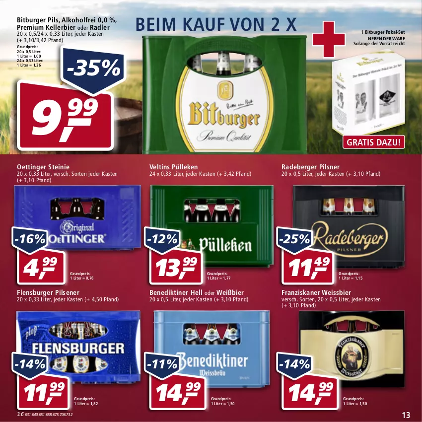 Aktueller Prospekt Real - von 30.05 bis 04.06.2022 - strona 13 - produkty: alkohol, Benediktiner, Berger, bier, bitburger, bitburger pils, burger, eis, elle, flensburger, franziskaner, kellerbier, oder radler, oettinger, pils, pilsener, pilsner, radeberger, radeberger pilsner, radler, reis, Ti, veltins, weissbier