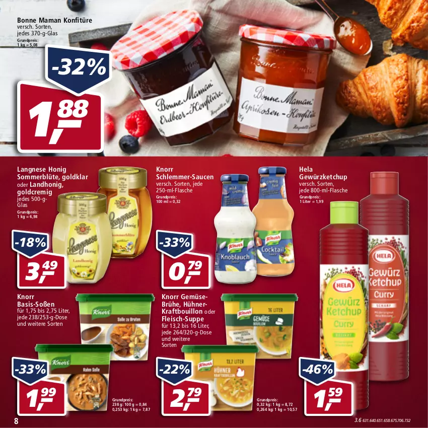 Aktueller Prospekt Real - von 30.05 bis 04.06.2022 - strona 8 - produkty: Blüte, bonne maman, Brühe, eis, flasche, fleisch, Gemüsebrühe, gewürz, gewürzketchup, Hela, honig, hühner, ketchup, knorr, konfitüre, kraft, langnese, mam, reis, sauce, saucen, Schlemmer-Sauce, Soße, suppe