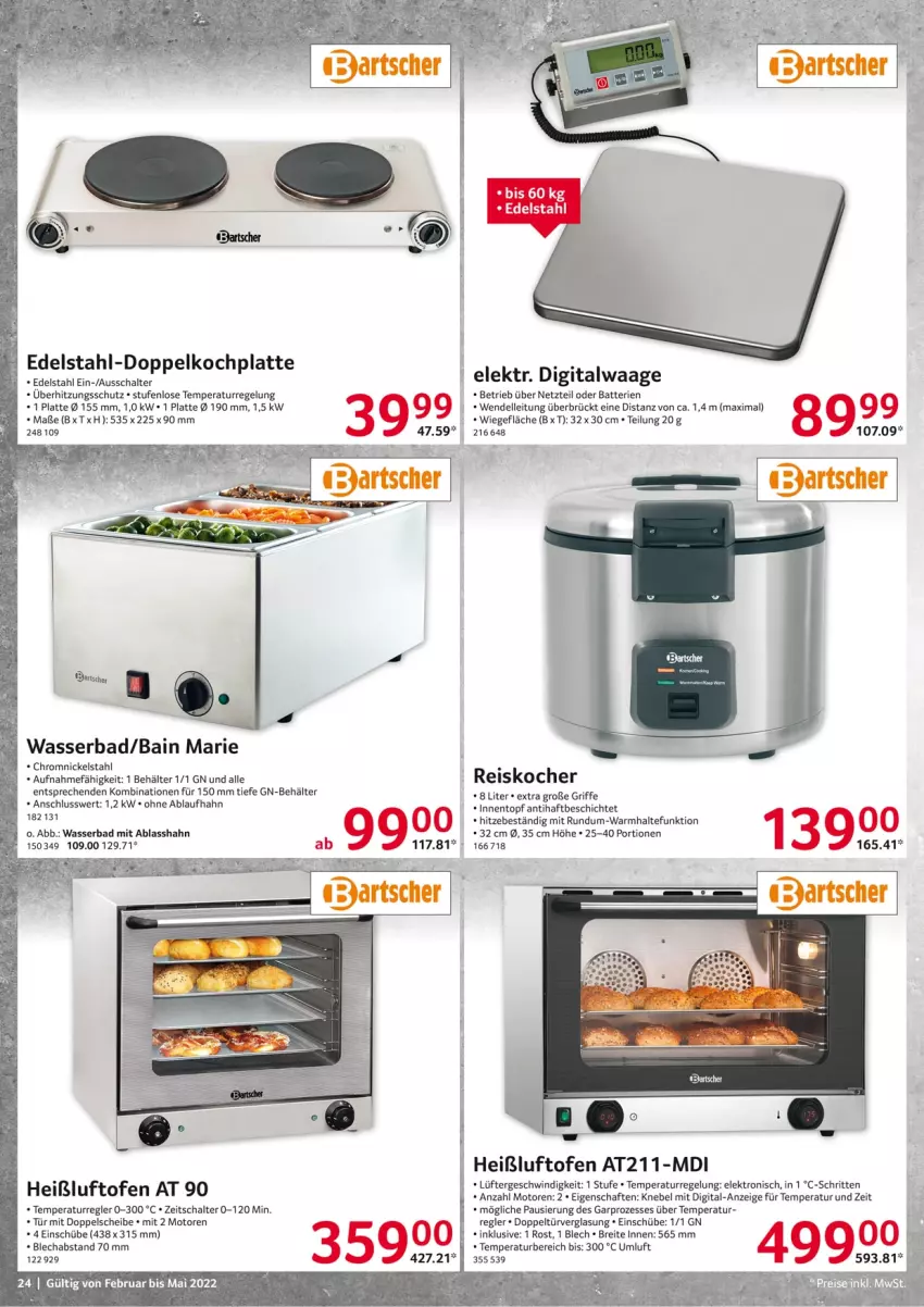 Aktueller Prospekt Selgros - Gastronomie - von 01.02 bis 31.05.2022 - strona 24 - produkty: Alwa, Bad, batterie, batterien, Behälter, Brei, dell, edelstahl, eis, Elektro, elle, HP, Kocher, latte, Ofen, reis, Schal, Ti, topf, überhitzungsschutz, Waage, wasser, ZTE