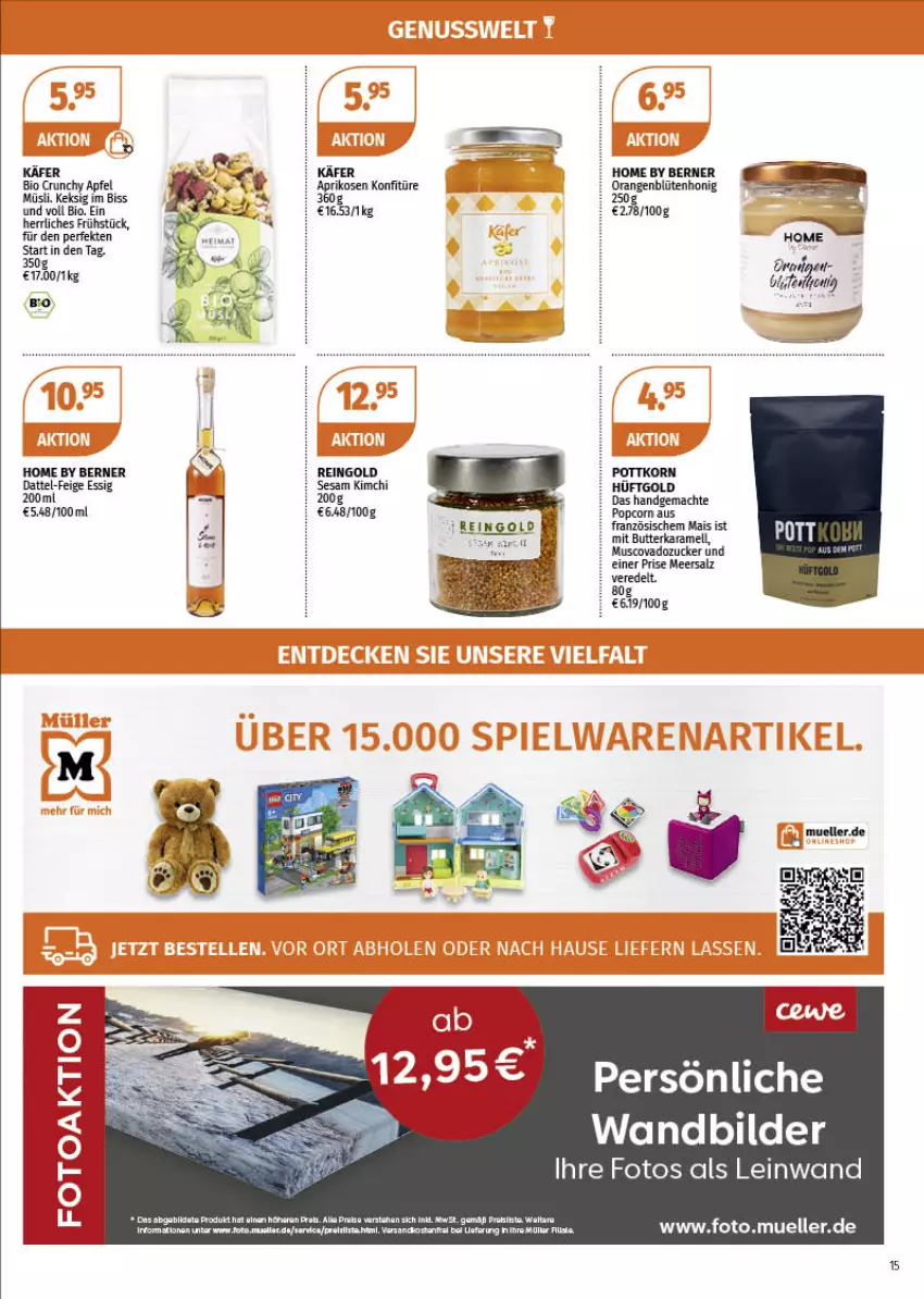 Aktueller Prospekt Mueller - Müller Prospekt - von 28.02 bis 05.03.2022 - strona 15 - produkty: apfel, aprikose, aprikosen, bio, Blüte, blütenhonig, butter, eis, elle, ente, essig, honig, käfer, karamell, keks, konfitüre, korn, mais, meersalz, müsli, ndk, orange, orangen, popcorn, reis, salz, sesam, Ti, zucker