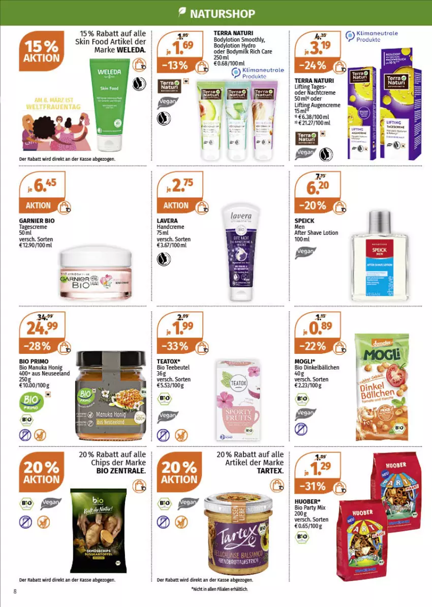 Aktueller Prospekt Mueller - Müller Prospekt - von 28.02 bis 05.03.2022 - strona 8 - produkty: beutel, bio, body, chips, creme, Elan, garnier, handcreme, huober, lavera, nachtcreme, natur, nuk, Speick, tagescreme, tee, Teebeutel, Ti, weleda