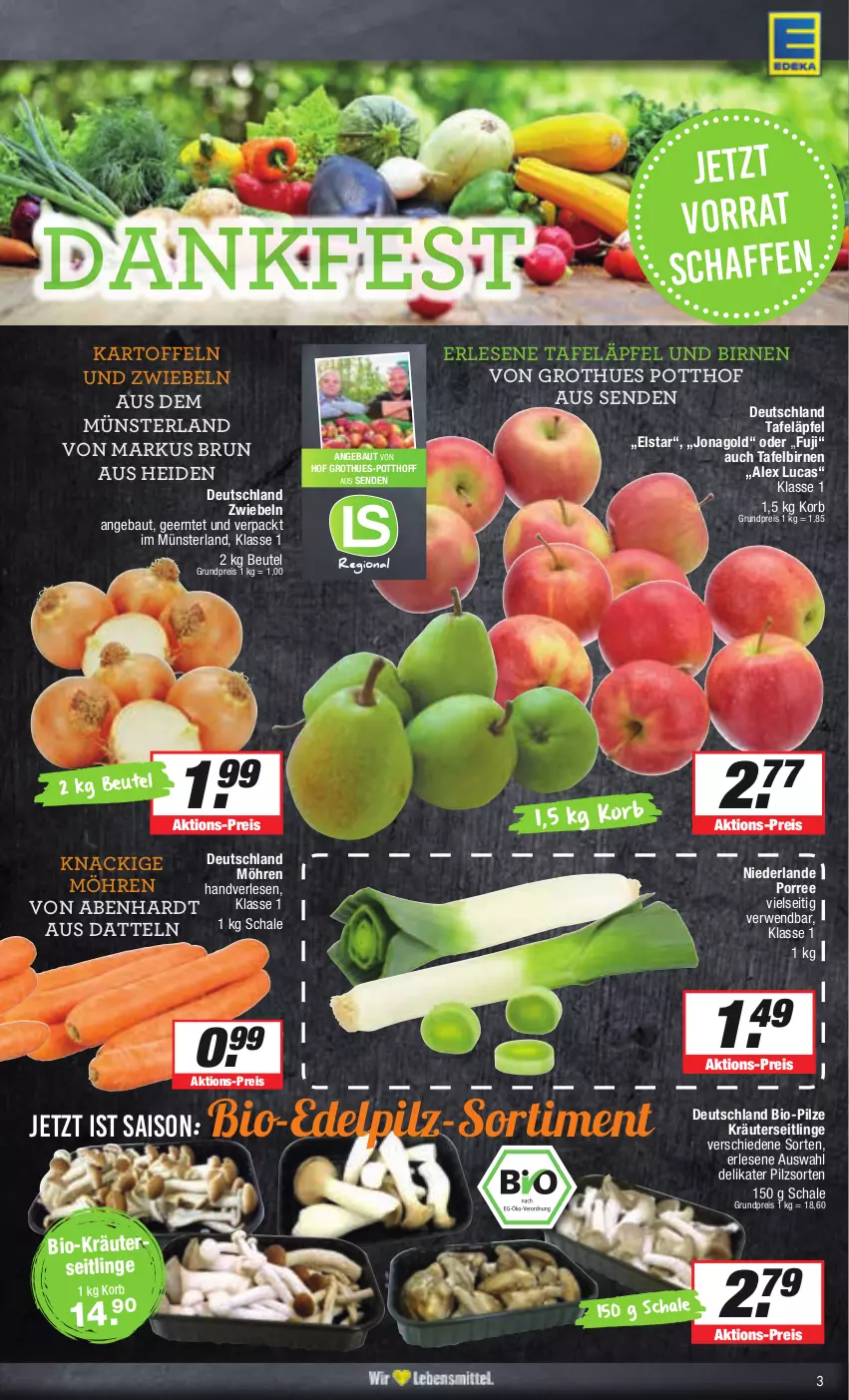 Aktueller Prospekt E Center - Angebote der Woche - von 25.09 bis 30.09.2023 - strona 3 - produkty: Bau, beutel, bio, Birnen, Datteln, eis, kartoffel, kartoffeln, korb, kräuter, Kräuterseitlinge, möhren, pilze, reis, rwe, Schal, Schale, tafeläpfel, tafelbirnen, Ti, zwiebel, zwiebeln