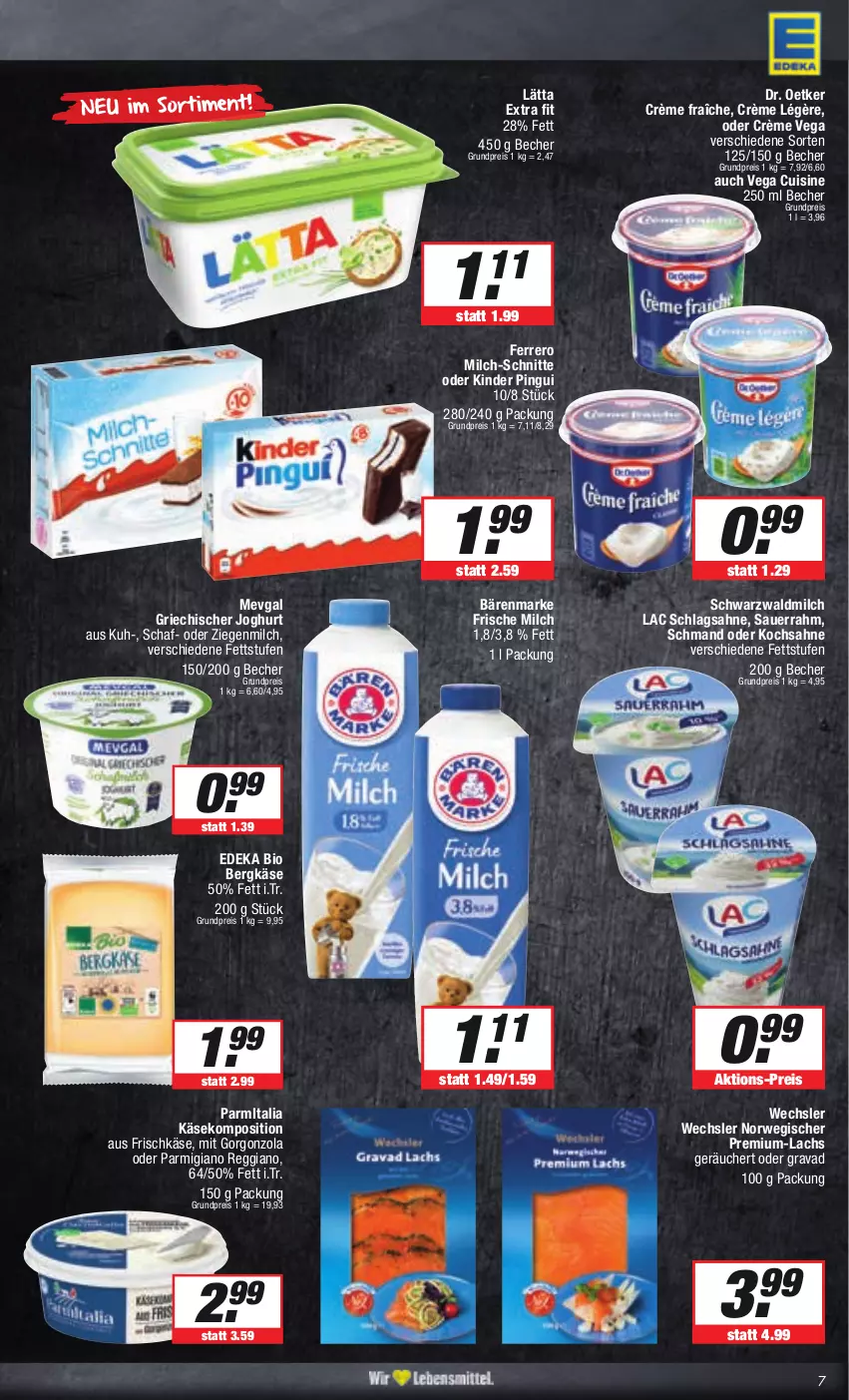 Aktueller Prospekt E Center - Angebote der Woche - von 25.09 bis 30.09.2023 - strona 7 - produkty: auer, bärenmarke, Becher, Bergkäse, bio, crème fraîche, deka, Dr. Oetker, edeka bio, eis, ferrero, frische milch, frischkäse, gorgonzola, Griechischer Joghurt, joghur, joghurt, Käse, Kinder, kinder pingui, lachs, lätta, milch, milch-schnitte, parmigiano, parmigiano reggiano, pingui, reggiano, reis, rwe, sahne, Sauerrahm, schlagsahne, schmand, Ti