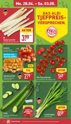 Gazetka promocyjna Aldi Nord - Von Montag - Gazetka - ważna od 03.05 do 03.05.2025 - strona 2 - produkty: aldi, eis, gurke, kartoffel, kartoffeln, Lauchzwiebel, lauchzwiebeln, mini-rispentomaten, reis, rispentomaten, sac, Schal, Schale, spargel, speisekartoffeln, Ti, tomate, tomaten, ZTE, zwiebel, zwiebeln