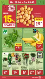 Gazetka promocyjna Aldi Nord - Von Montag - Gazetka - ważna od 03.05 do 03.05.2025 - strona 3 - produkty: auer, ball, banane, bananen, Bau, Bauer, Becher, beere, beutel, Blüte, dip, dipladenia, dünger, eis, erdbeere, früchte, Frühkartoffeln, gin, himbeer, himbeere, HP, kaffee, kartoffel, kartoffeln, korb, kulturtopf, obst, pflanze, pflanzen, reis, Ria, ring, spinat, tablet, tablett, Tablette, Ti, tomate, topf, trolli, Vase, ZTE