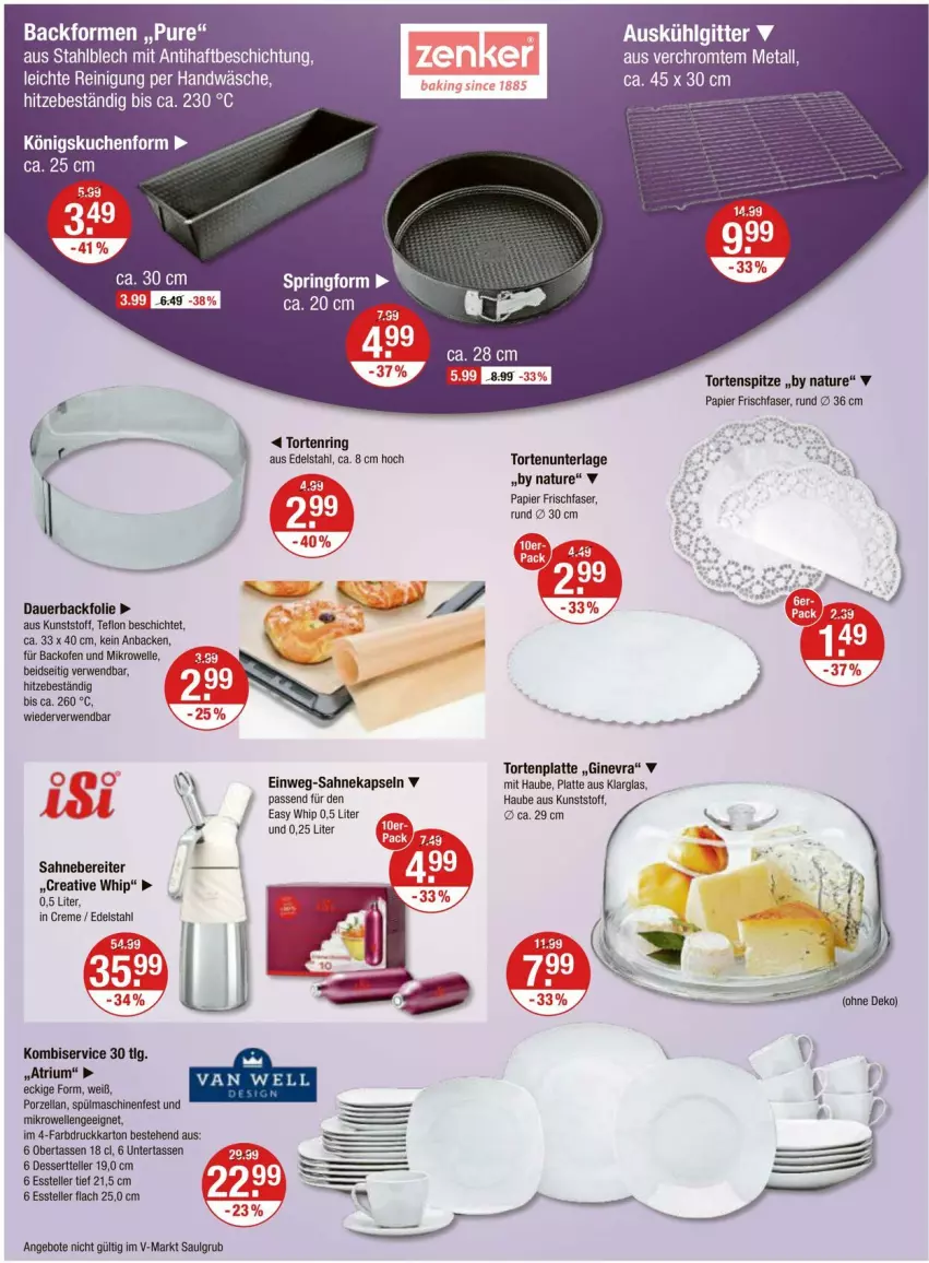 Aktueller Prospekt Vmarkt - Prospekte - von 28.03 bis 03.04.2024 - strona 16 - produkty: angebot, angebote, auer, Backfolie, Backform, backofen, backofen und, creme, dessert, Dessertteller, edelstahl, elle, Essteller, gin, Kombiservice, kuchen, latte, LG, mikrowelle, natur, Ofen, papier, ring, rwe, sahne, Springform, spülmaschinen, tasse, teller, Ti, torte