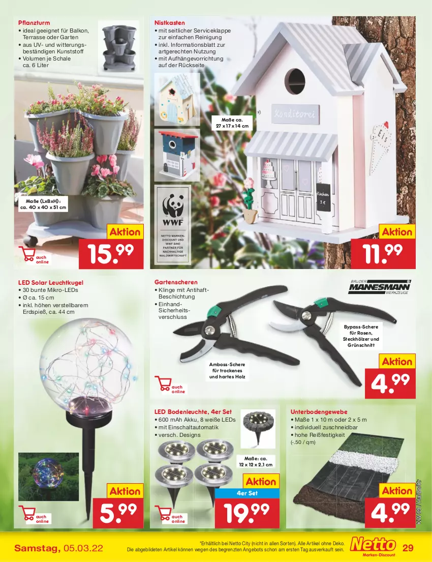 Aktueller Prospekt Netto Marken-Discount - Filial-Angebote - von 28.02 bis 05.03.2022 - strona 29 - produkty: akku, angebot, auto, boss, discount, Garten, Gartenschere, Holz, Kugel, leds, Leuchte, Reinigung, rosen, Schal, Schale, Schere, Ti, ZTE