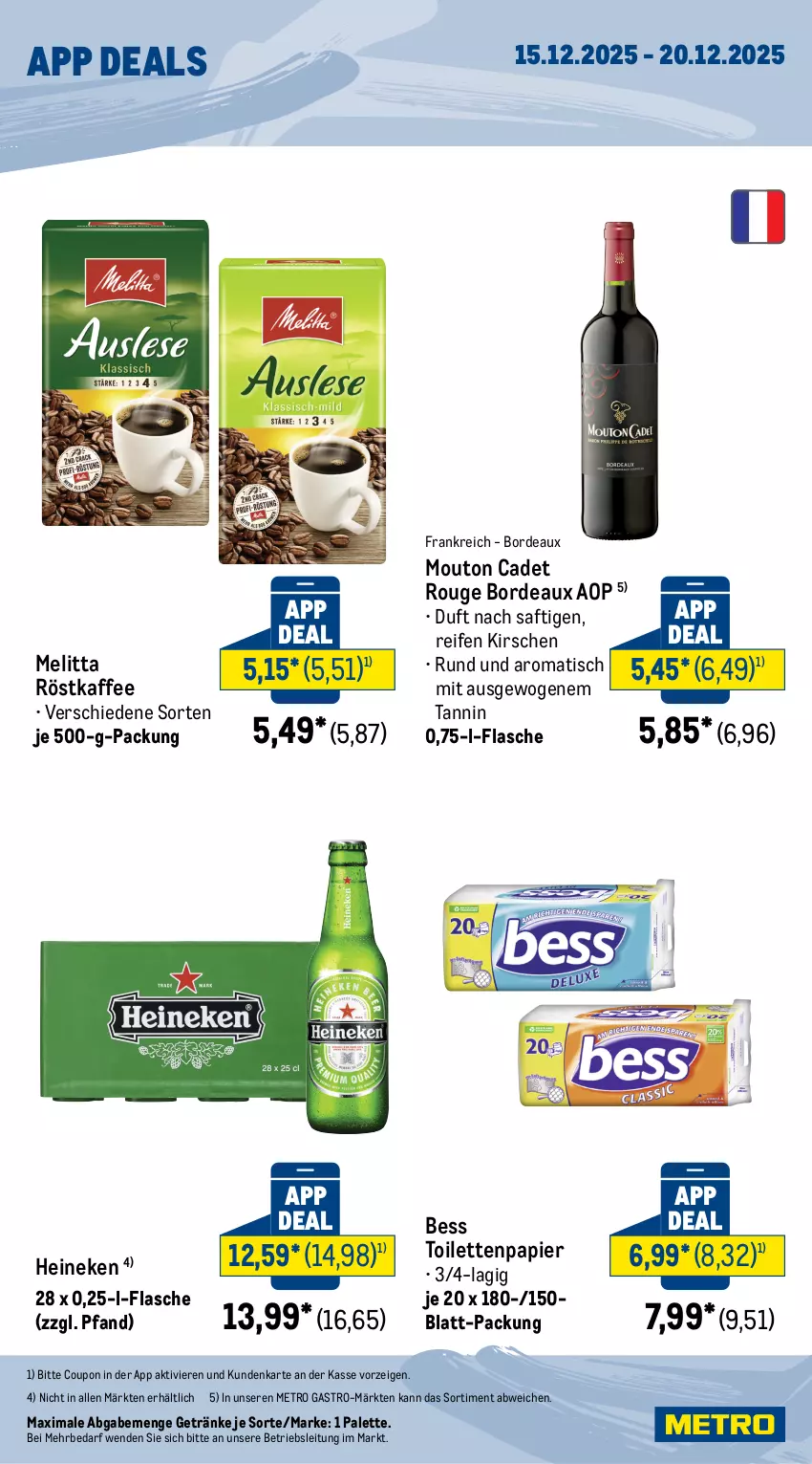 Aktueller Prospekt Metro - App-Deals - von 15.12 bis 20.12.2025 - strona 2 - produkty: akku, bürste, coupon, Dyson, eis, Elektro, elle, flasche, getränk, getränke, heineken, kaffee, kirsch, kirsche, kirschen, kraft, mac, melitta, Metro, metro gastro, Palette, papier, reifen, reis, röstkaffee, rouge, saft, sonderposten, staubsauger, teller, Ti, Tiere, tisch, toilettenpapier