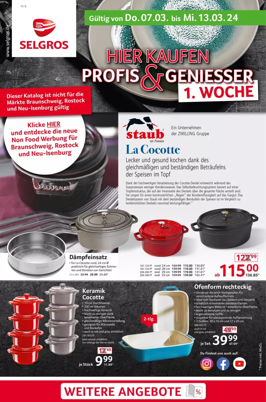 Aktueller Prospekt Selgros - Non Food - von 07.03 bis 13.03.2024 - strona 1 - produkty: angebot, angebote, backofen, braun, decke, Deckel, dessert, desserts, eier, eis, elle, geschirr, messer, Ofen, Ria, salat, salate, tee, Ti, tisch, topf, wasser