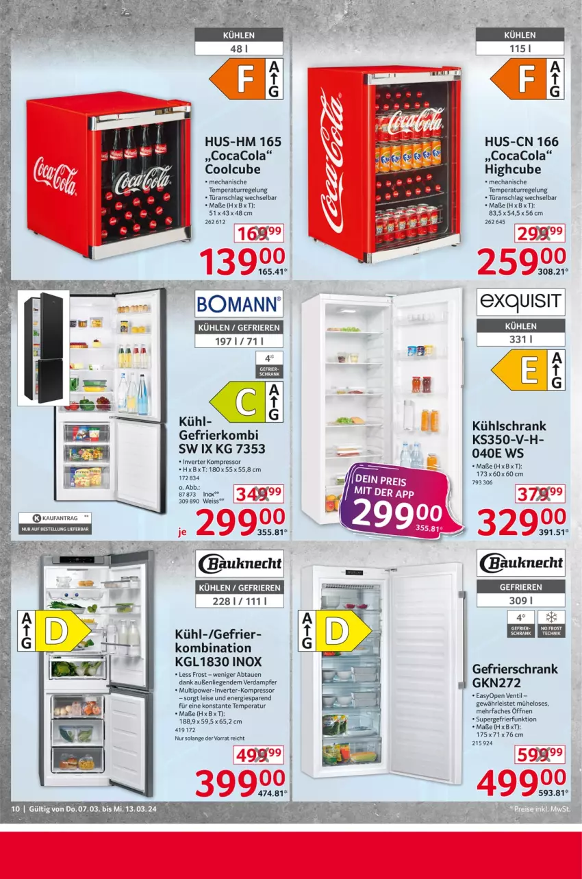 Aktueller Prospekt Selgros - Non Food - von 07.03 bis 13.03.2024 - strona 10 - produkty: Bau, bauknecht, bomann, cola, eis, gefrierschrank, kompressor, kühlschrank, Liege, Schrank, supergefrierfunktion, Ti, türanschlag wechselbar, uhu, Yo