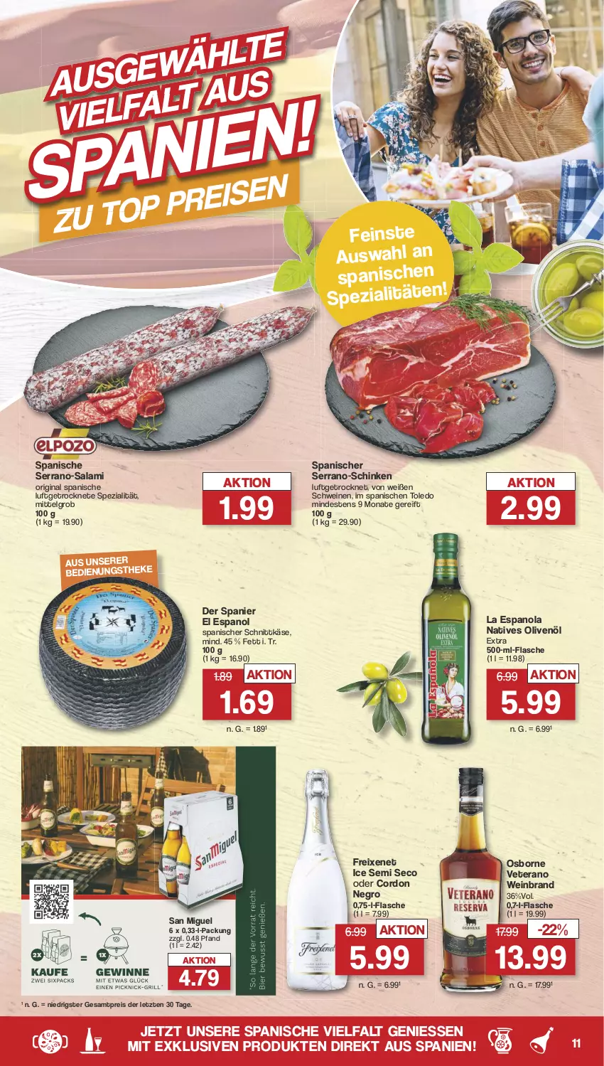 Aktueller Prospekt Famila - Prospekte - von 31.07 bis 05.08.2023 - strona 11 - produkty: eis, flasche, freixenet, gin, Käse, LG, natives olivenöl, olive, oliven, olivenöl, osborne, reis, salami, schinken, schnittkäse, schwein, schweine, serrano, Spezi, Ti, veterano, wein, weinbrand, weine, ZTE