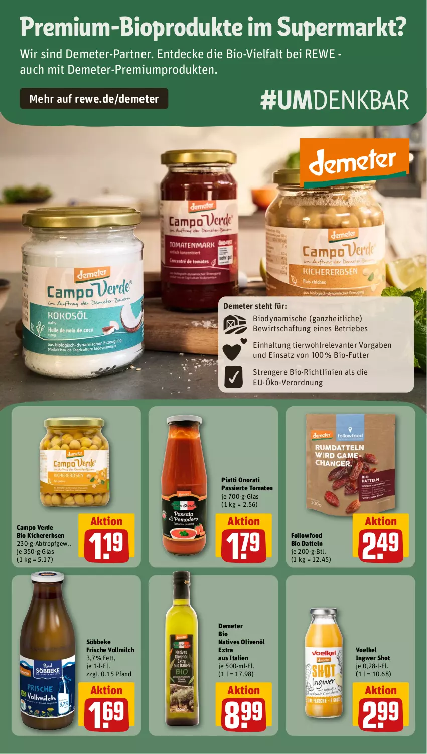 Aktueller Prospekt Rewe - Prospekte - von 04.11 bis 09.11.2024 - strona 17 - produkty: bio, Campo Verde, Datteln, decke, erbsen, erde, ingwer, kichererbsen, milch, natives olivenöl, olive, oliven, olivenöl, olivenöl extra, rel, söbbeke, Ti, tomate, tomaten, vollmilch