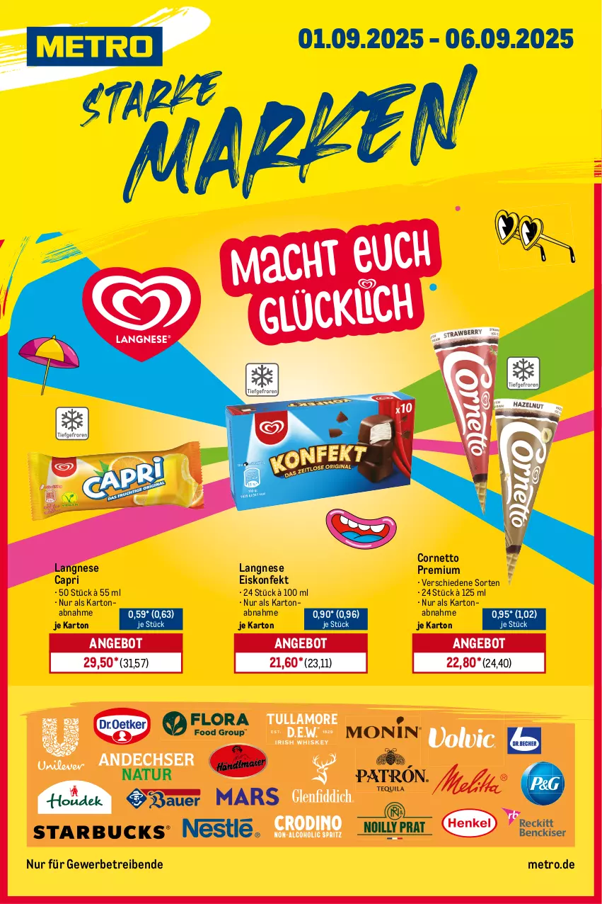 Aktueller Prospekt Metro - Starke Marken - von 01.09 bis 06.09.2025 - strona 1 - produkty: angebot, Cap, cornetto, eis, eiskonfekt, langnese, langnese eis, Metro