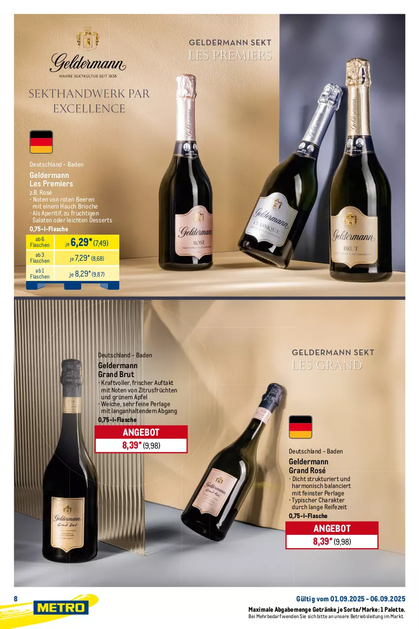 Aktueller Prospekt Metro - Starke Marken - von 01.09 bis 06.09.2025 - strona 8 - produkty: angebot, aperitif, apfel, Bad, beere, beeren, brut, dessert, desserts, flasche, frucht, früchte, früchten, geldermann, getränk, getränke, irish whiskey, kraft, Palette, perla, salat, salate, Ti, tullamore, tullamore dew, whiskey