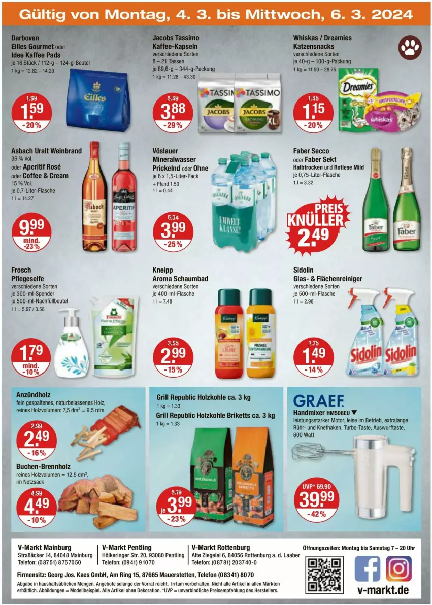 Aktueller Prospekt Vmarkt - Prospekte - von 29.02 bis 06.03.2024 - strona 24 - produkty: alle artikel ohne dekoration, Alwa, angebot, angebote, aperitif, asbach uralt, auer, Bad, beutel, Brennholz, briketts, buch, dekoration, dell, dreamies, ecco, eis, elle, flasche, Frosch, grill, Holz, holzkohle, je 500-ml-flasche, kaes, katzensnack, katzensnacks, kneipp, mineralwasser, Mode, natur, reiniger, reis, ring, sac, schaumbad, Seife, sekt, sidolin, snack, snacks, telefon, teller, Ti, uhr, vöslauer, wasser, wein, weinbrand, whiskas