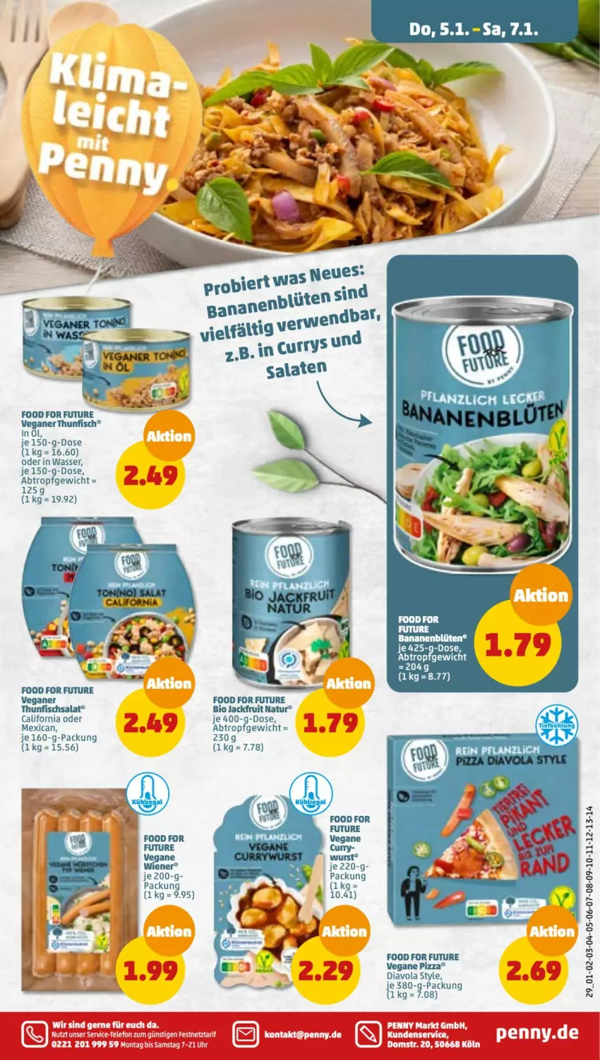 Aktueller Prospekt Penny - Prospekte - von 02.01 bis 07.01.2023 - strona 29 - produkty: banane, bananen, bio, Blüte, eier, fisch, natur, pizza, salat, thunfisch, Thunfischsalat, uhr, wasser, Wirsing, wurst