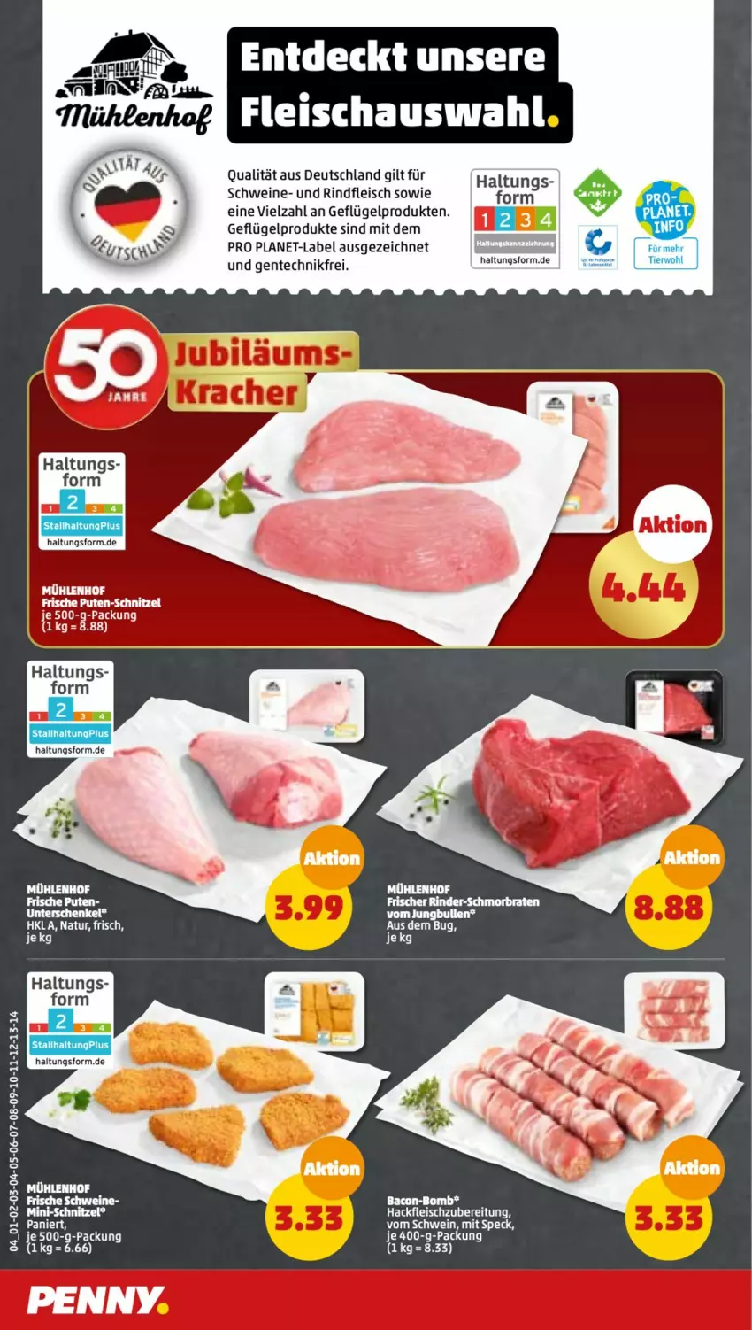 Aktueller Prospekt Penny - Prospekte - von 02.01 bis 07.01.2023 - strona 4 - produkty: arlo, bacon, braten, eier, eis, ente, fleisch, Geflügel, geflügelprodukte sind mit dem, jungbullen, natur, pute, rind, rinder, rindfleisch, schmorbraten, schnitzel, schwein, schweine, tee, wein, weine