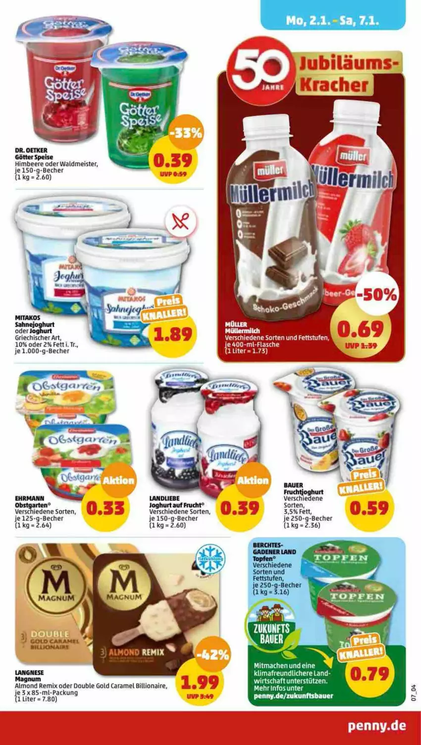 Aktueller Prospekt Penny - Prospekte - von 02.01 bis 07.01.2023 - strona 7 - produkty: auer, Bau, Bauer, Becher, beere, caramel, Dr. Oetker, eis, frucht, fruchtjoghurt, Garten, himbeer, himbeere, joghur, joghurt, lion, mac, magnum, Meister, obst, obstgarten, sahne, Sahnejoghurt, Ti, waldmeister