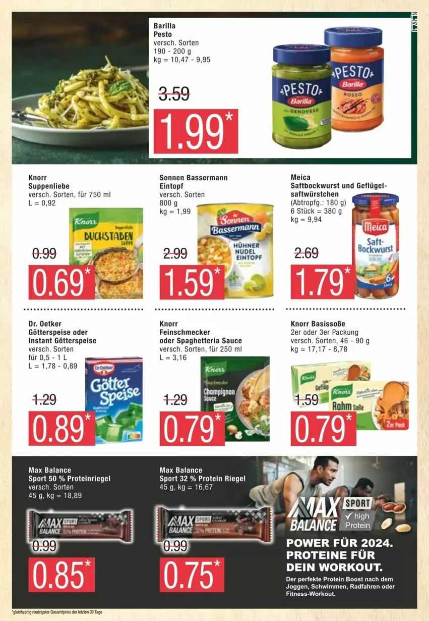 Aktueller Prospekt Edeka - Prospekte - von 13.01 bis 20.01.2024 - strona 17 - produkty: barilla, bockwurst, Dr. Oetker, eintopf, eis, feinschmecker, Geflügel, götterspeise, hühner, K2, knorr, meica, pesto, reis, Ria, riegel, saft, sauce, Soße, Sport, suppe, suppen, suppenliebe, Ti, tisch, topf, wurst, würstchen, ZTE