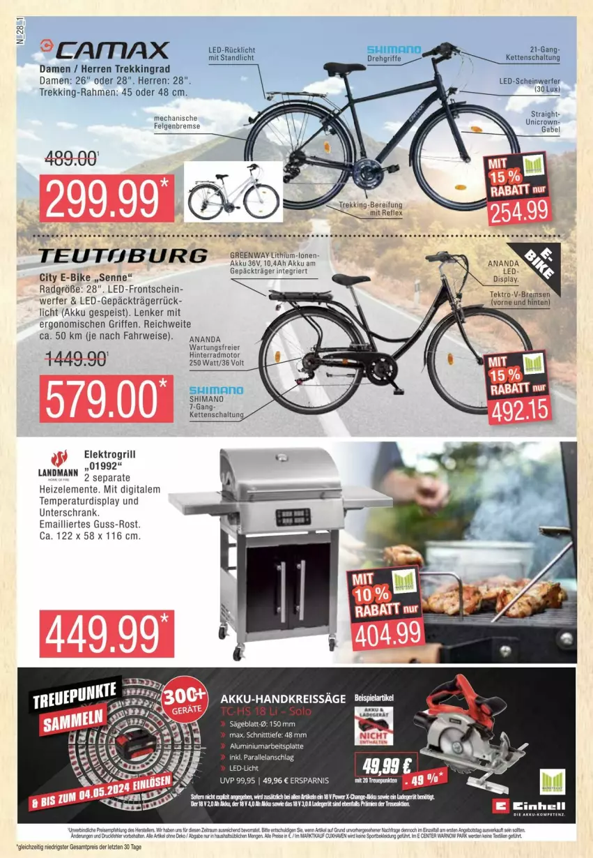 Aktueller Prospekt Edeka - Prospekte - von 13.01 bis 20.01.2024 - strona 28 - produkty: akku, arbeitsplatte, E-Bike, eier, eis, Elektro, ente, felgen, grill, Kette, ladegerät, latte, LG, reis, rind, rwe, Schal, Schrank, shimano, Ti, unterschrank, ZTE