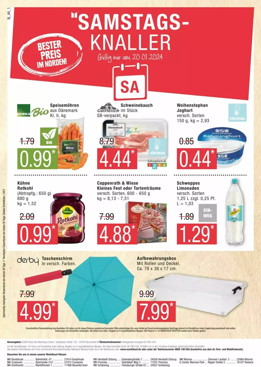 Aktueller Prospekt Edeka - Prospekte - von 13.01 bis 20.01.2024 - strona 44 - produkty: aufbewahrungsbox, Bau, burger, coppenrath, decke, Deckel, deka, eis, ente, fleisch, flensburger, gutfleisch, joghur, joghurt, Kühne, leine, limo, limonade, limonaden, mac, möhren, rotkohl, schwein, schweine, Schweinebauch, schweppes, speisemöhren, Tasche, taschen, torte, weihenstephan, wein, weine