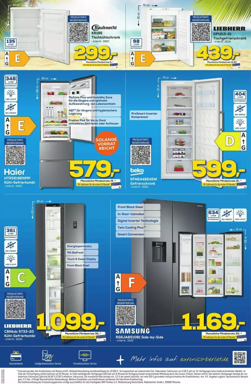 Aktueller Prospekt Euronics - Prospekte - von 22.07 bis 30.07.2023 - strona 9 - produkty: Bau, bauknecht, bio, eimer, eis, elle, gefrierschrank, hose, kompressor, kühlschrank, lack, led-licht, reis, rel, Schere, Schrank, tee, Ti, tisch