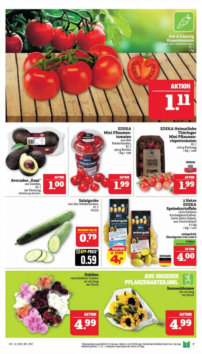 Aktueller Prospekt Marktkauf - Prospekt - von 18.08 bis 24.08.2024 - strona 7 - produkty: ackergold, aktionspreis, ambia, avocado, avocados, Becher, deka, eis, kartoffel, kartoffeln, nuss, pflaume, pflaumen, reis, ring, rispentomaten, speisekartoffeln, Ti, tomate, tomaten, ZTE