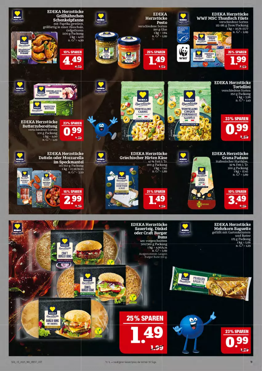 Aktueller Prospekt Marktkauf - Prospekt - von 27.04 bis 03.05.2025 - strona 9 - produkty: auer, burger, burger buns, butter, deka, eis, grana, grana padano, grill, grillhähnchen, hartkäse, henkel, italienischer hartkäse, Käse, Mantel, padano, pesto, pfanne, Rana, reis, Schal, Schale, schenkel, schnitten, Speck, tee, Ti, ZTE