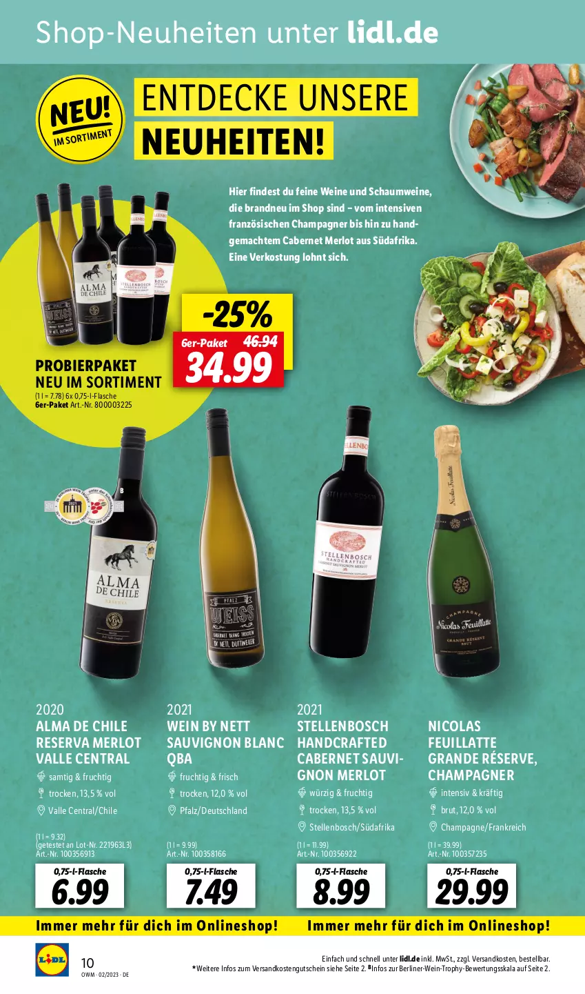 Aktueller Prospekt Lidl - Beste Weine für jeden Anlass - von 01.02 bis 28.02.2023 - strona 10 - produkty: berliner, bier, bosch, brut, cabernet, cabernet sauvignon, champagne, champagner, cola, decke, elle, flasche, frucht, gutschein, latte, mac, merl, merlot, ndk, neuheit, sauvignon, sauvignon blanc, Ti, wein, weine