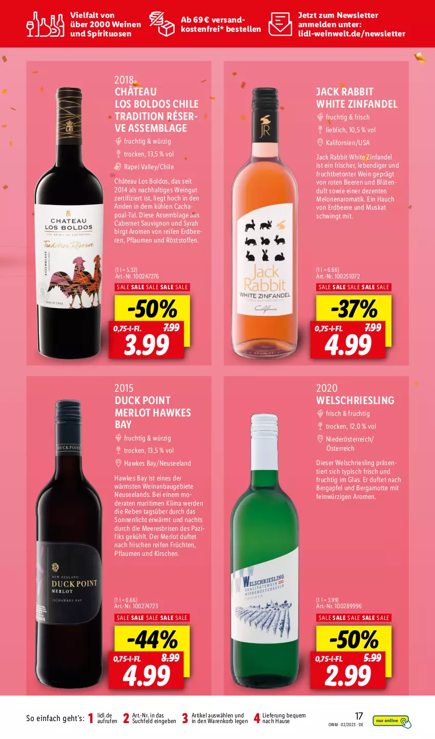 Aktueller Prospekt Lidl - Beste Weine für jeden Anlass - von 01.02 bis 28.02.2023 - strona 17 - produkty: apfel, Bau, beere, beeren, Bergamotte, Blüte, cabernet, cabernet sauvignon, Duck, Elan, elle, ente, erdbeere, erdbeeren, erde, frucht, früchte, früchten, kirsch, kirsche, kirschen, korb, melone, melonen, merl, merlot, Mode, ndk, pflaume, pflaumen, reifen, riesling, sauvignon, spirituosen, Ti, versandkostenfrei, wein, weine, Wels, Welschriesling