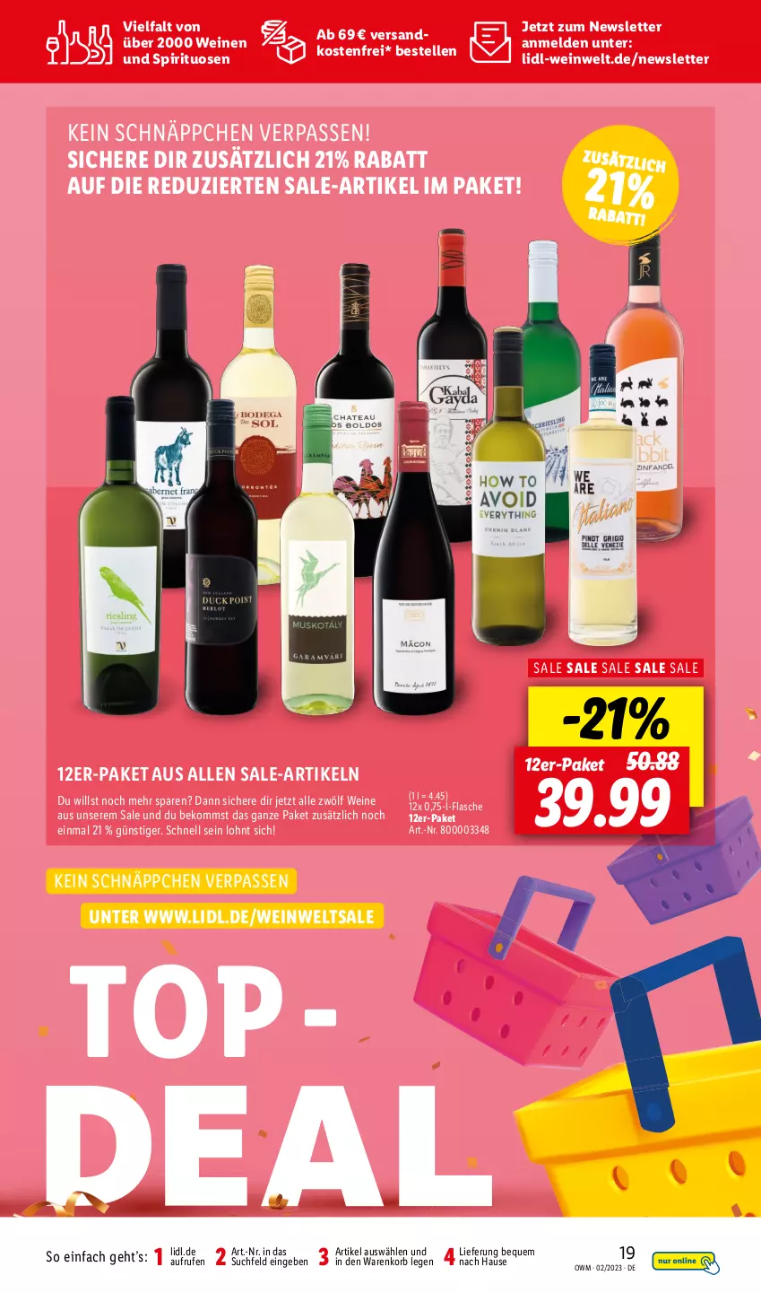 Aktueller Prospekt Lidl - Beste Weine für jeden Anlass - von 01.02 bis 28.02.2023 - strona 19 - produkty: beko, elle, flasche, korb, ndk, schnäppchen, spirituosen, Ti, versandkostenfrei, wein, weine