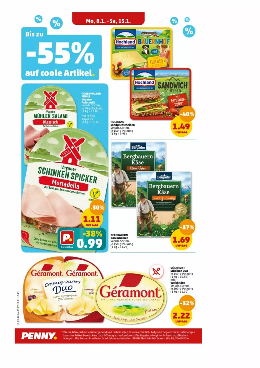 Aktueller Prospekt Penny - Prospekte - von 08.01 bis 13.01.2024 - strona 10 - produkty: Elan, Käse, käsescheiben, nuss, salami, schinken, Ti, weichkäse