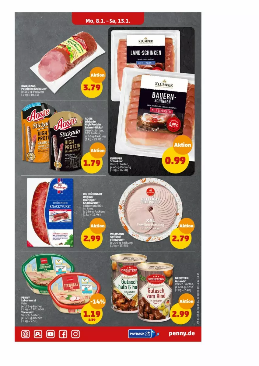 Aktueller Prospekt Penny - Prospekte - von 08.01 bis 13.01.2024 - strona 9 - produkty: auer, Bau, Bauer, dreistern, eis, filet, gulasch, reis, rind, Router, schinken, spitzenqualität, Ti, wurst