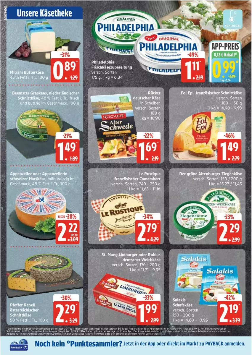 Aktueller Prospekt Edeka - Prospekte - von 19.05 bis 24.05.2025 - strona 10 - produkty: altenburger, burger, camembert, deutscher weichkäse, frischkäse, frischkäsezubereitung, Käse, leine, LG, payback, philadelphia, Rubius, salakis, schafskäse, schnittkäse, St. Mang, tee, Ti, weichkäse, ziegenkäse