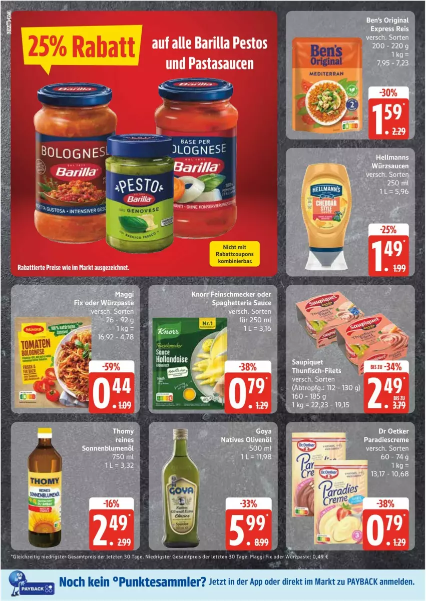 Aktueller Prospekt Edeka - Prospekte - von 19.05 bis 24.05.2025 - strona 14 - produkty: blume, blumen, blumenöl, coupon, coupons, creme, dr oetker, eis, filet, filets, fisch, maggi, maggi fix, natives olivenöl, olive, oliven, olivenöl, payback, reis, sauce, saupiquet, sonnenblume, sonnenblumen, sonnenblumenöl, tesa, thunfisch, Ti, ZTE