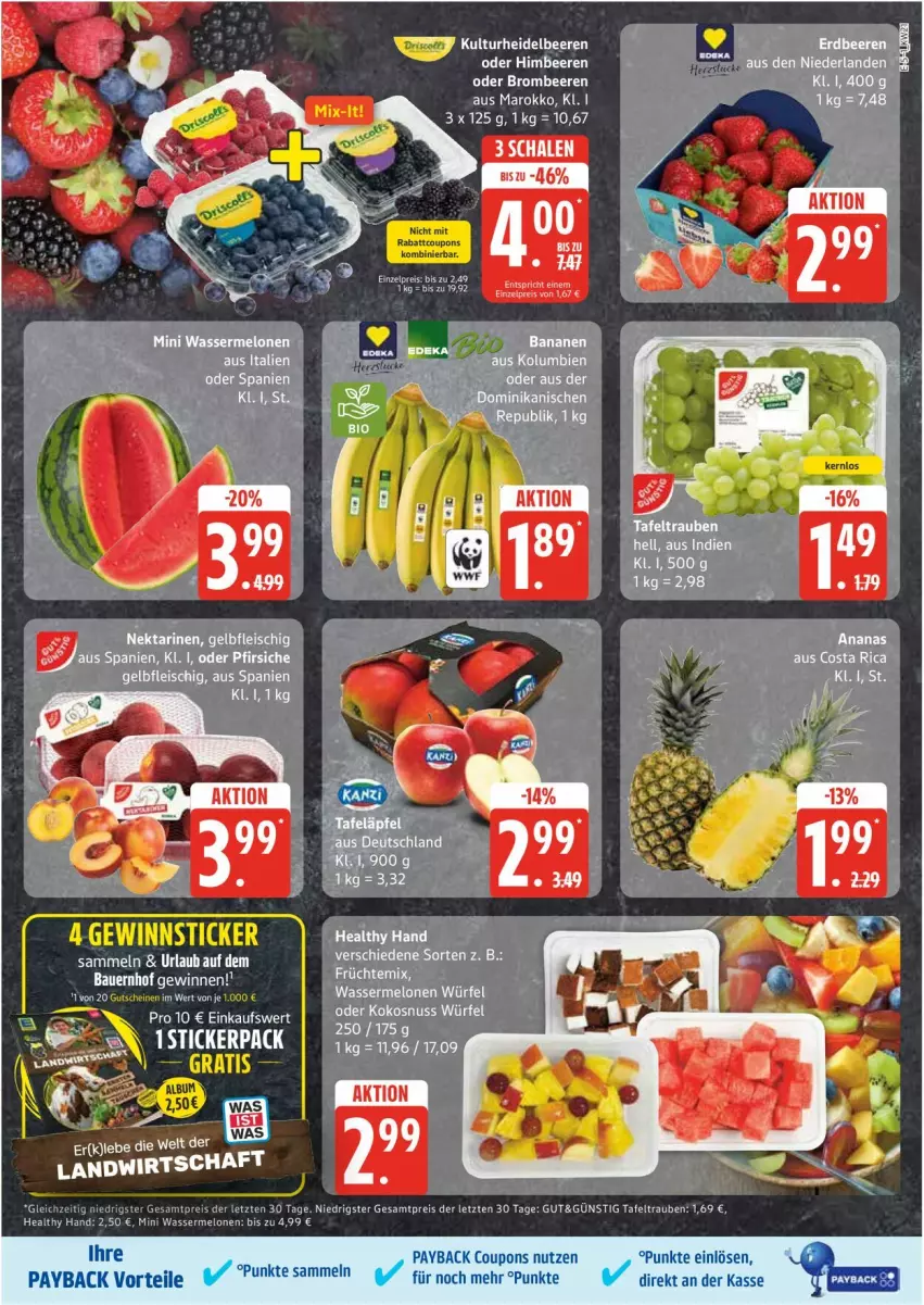 Aktueller Prospekt Edeka - Prospekte - von 19.05 bis 24.05.2025 - strona 5 - produkty: ananas, auer, banane, bananen, Bau, Bauer, coupon, coupons, eis, ente, fleisch, früchte, kokos, kokosnuss, LG, melone, melonen, mini wassermelonen, nuss, oder pfirsiche, payback, pfirsich, pfirsiche, reis, tafeltrauben, Ti, trauben, wasser, wassermelone, wassermelonen, würfel, ZTE