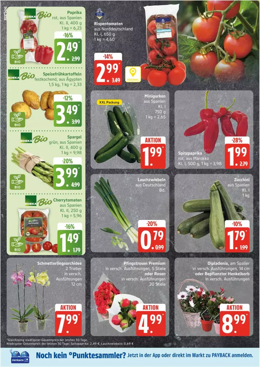 Aktueller Prospekt Edeka - Prospekte - von 19.05 bis 24.05.2025 - strona 6 - produkty: bio, cherrytomaten, dip, dipladenia, eis, Frühkartoffeln, gurke, gurken, henkel, kartoffel, kartoffeln, korb, paprika, paprika rot, reis, rispentomaten, spargel, spargel grün, speisefrühkartoffeln, Ti, tomate, tomaten, ZTE, zucchini