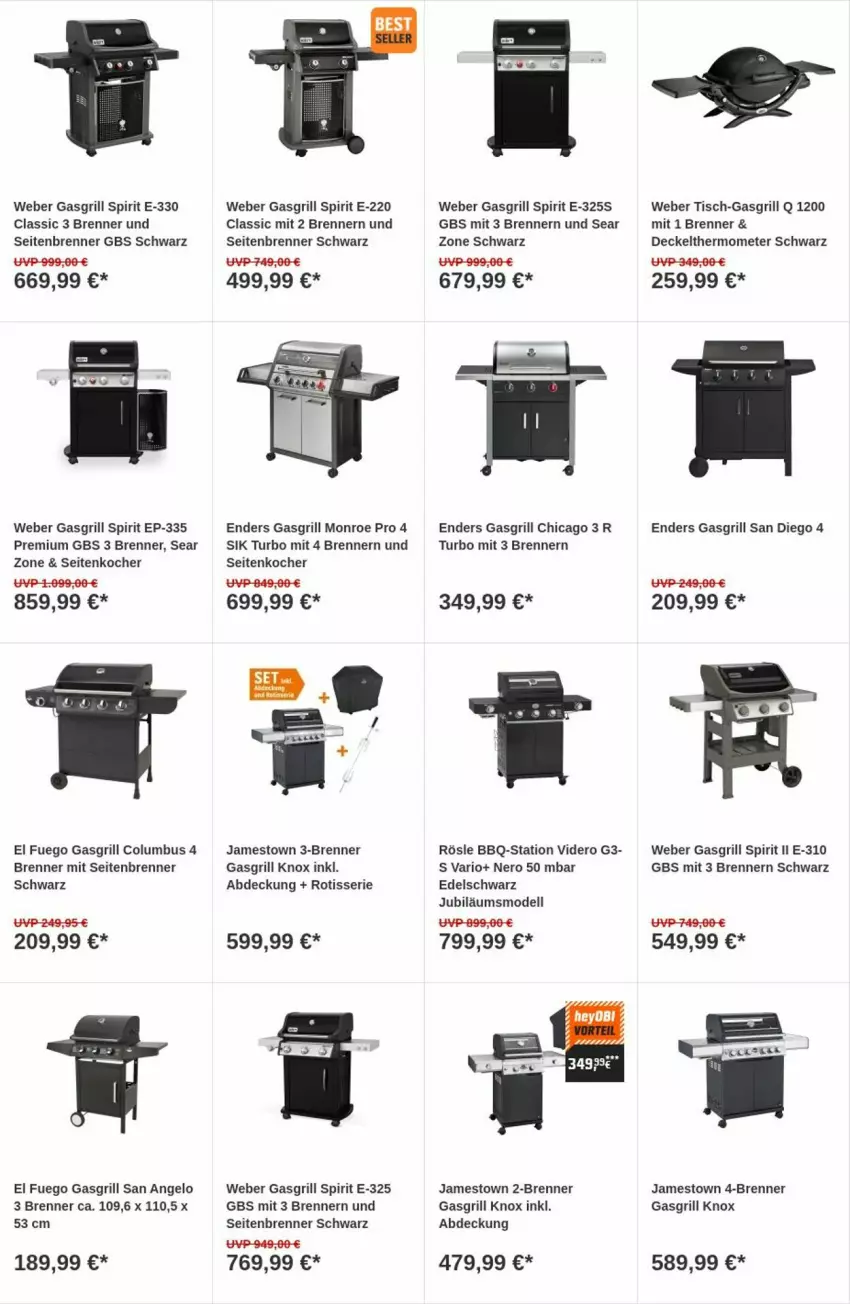 Aktueller Prospekt Obi - Prospekte - von 14.11 bis 22.11.2023 - strona 6 - produkty: decke, Deckel, dell, enders, gasgrill, grill, Jubiläums, Kocher, Mode, nero, rösle, thermometer, Ti, tisch, weber